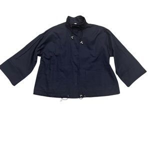 MARLA WYNNE XL navy 100% cotton snap front close huge pockets wide sleeves
